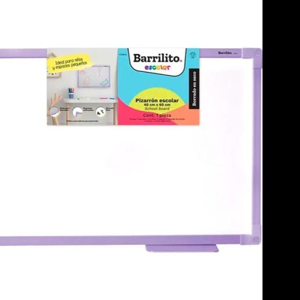 PIZARRON BCO 40X60 ESCOLAR LILA MOD.PE8816 BARRILITO C2